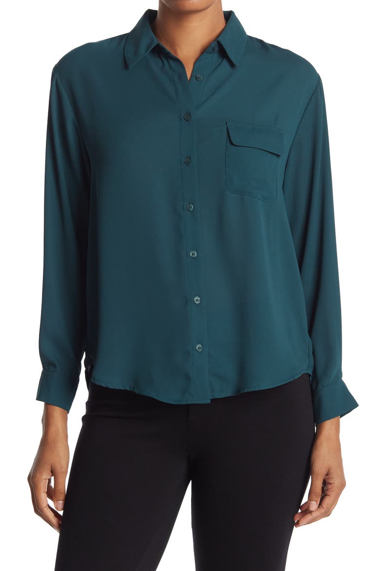 Button Front Utility Blouse, Main, color, HEATHER GREEN