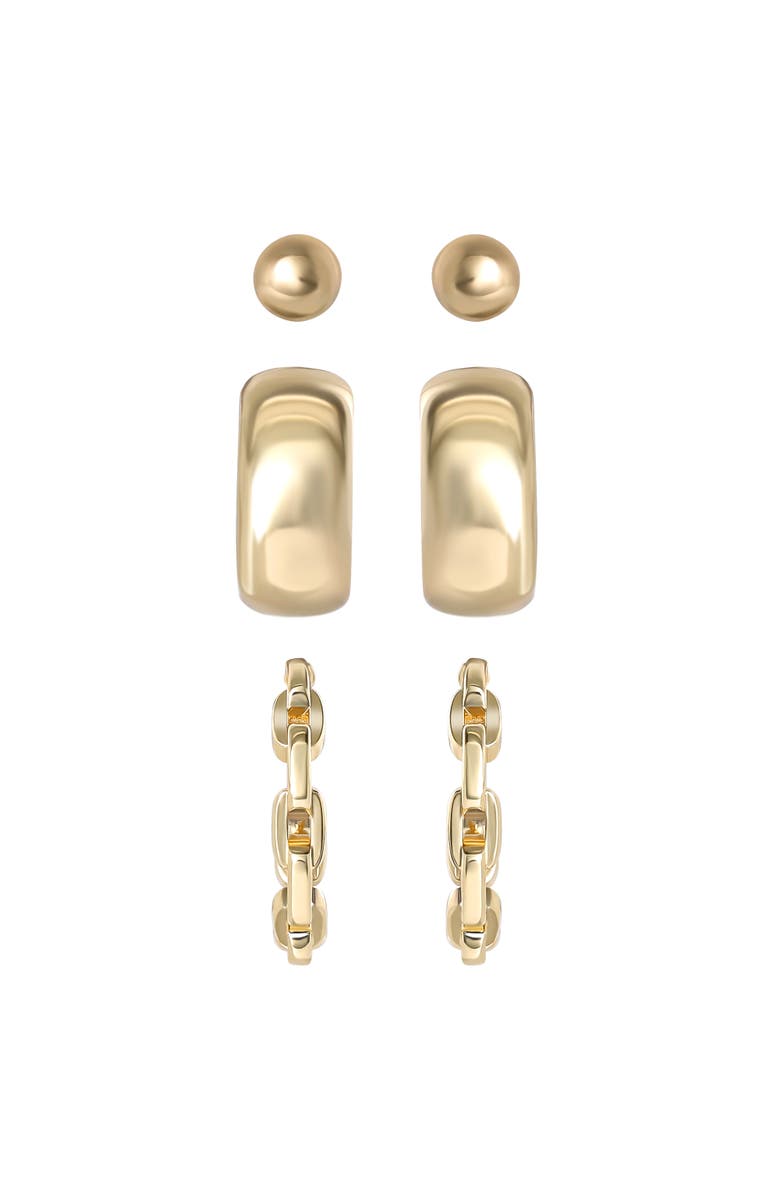 Jessica Simpson Gold-Tone Stud and Hoop Earring Set, Alternate, color, Gold