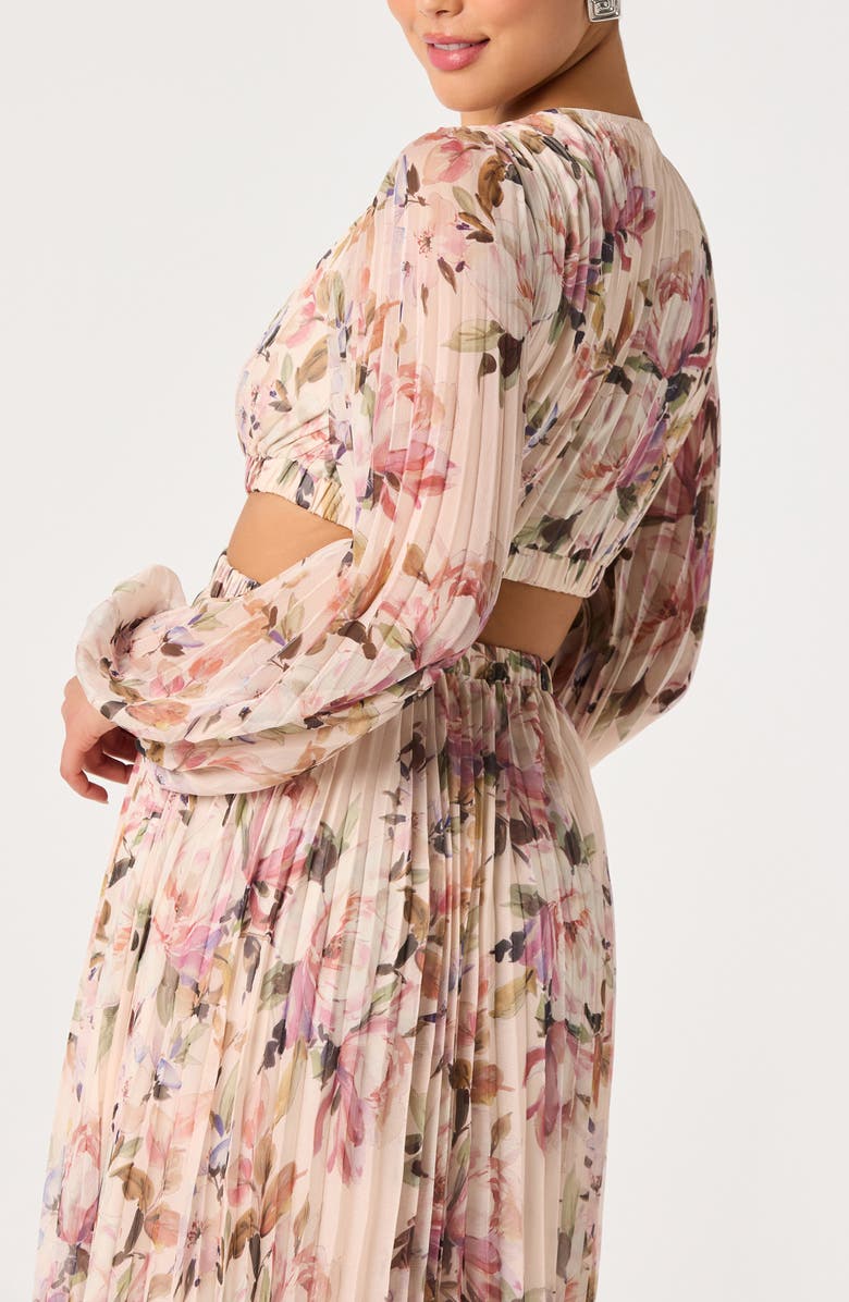 ASTR the Label Revery Floral Pleated Cutout Long Sleeve Maxi Dress, Alternate, color, Yellow Pink Floral