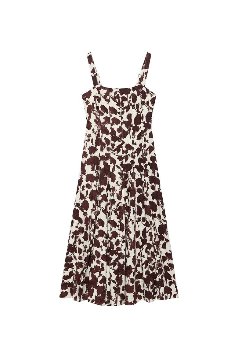 Linen Blend Printed Midi Dress, Alternate, color, Brown