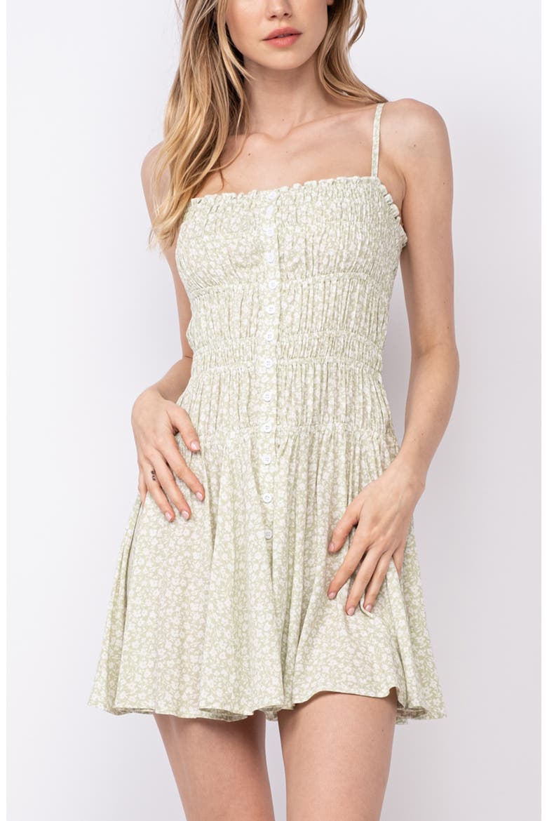 Ditsy Floral Shirred Fit & Flare Minidress, Alternate, color, GREEN