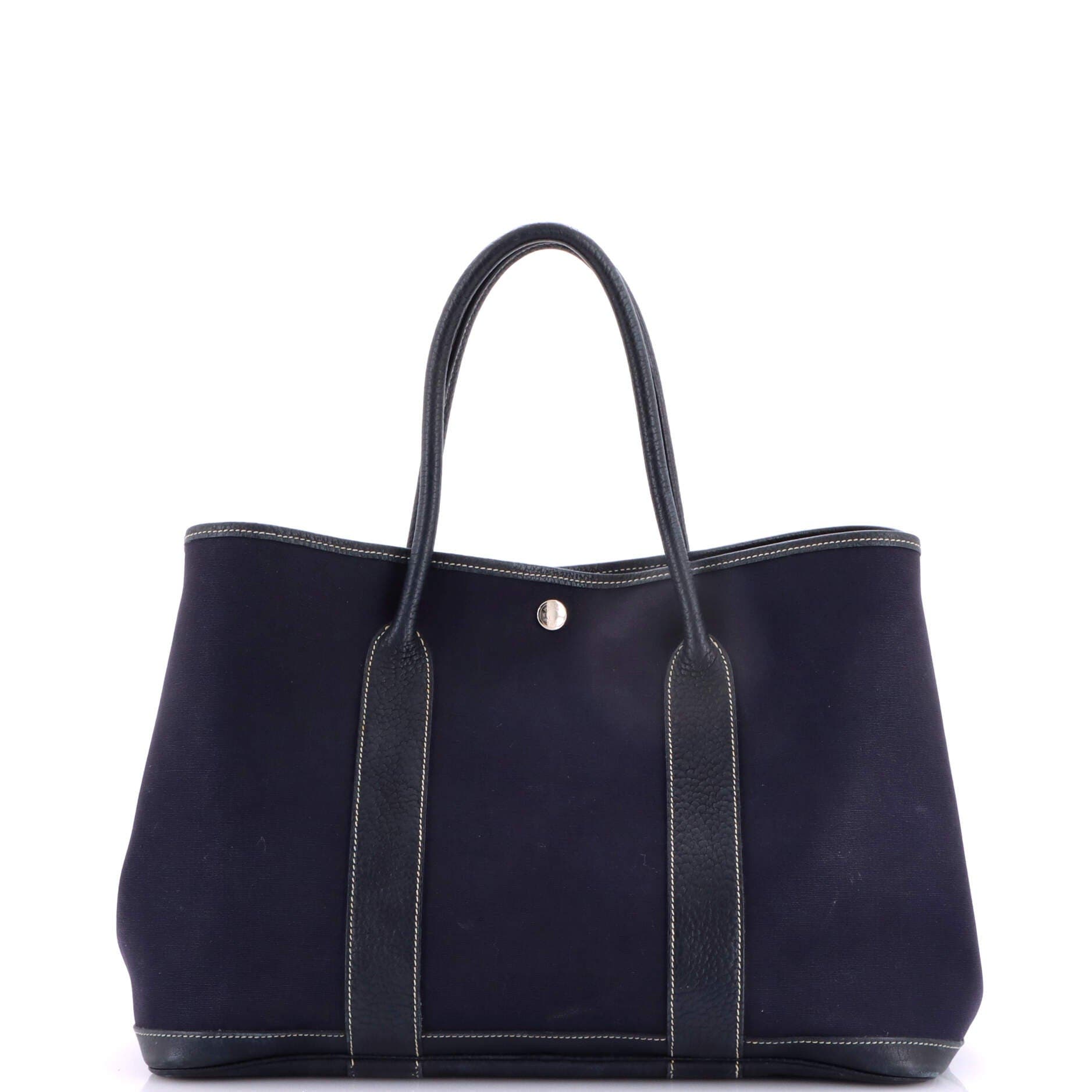 Pre-Owned Hermes Garden Party Tote Toile and Leather 36, Alternate, color, Bleu Marine