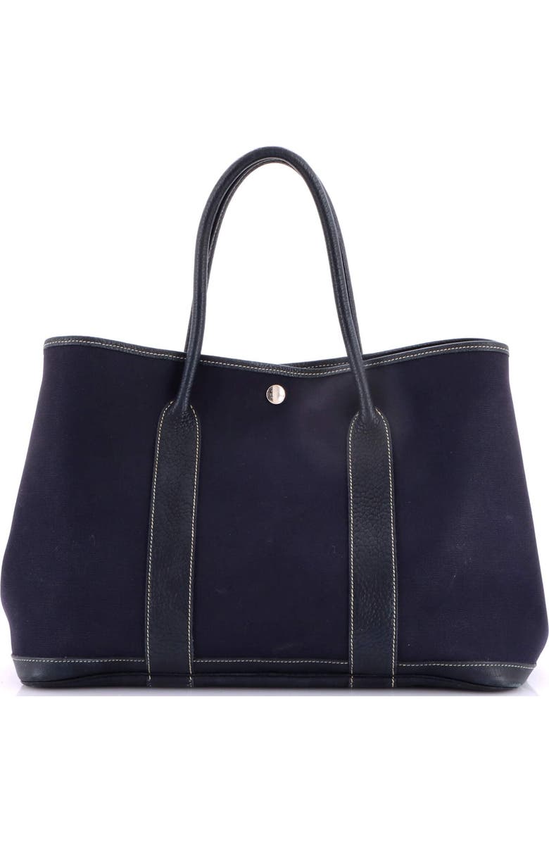 Pre-Owned Hermes Garden Party Tote Toile and Leather 36, Alternate, color, Bleu Marine