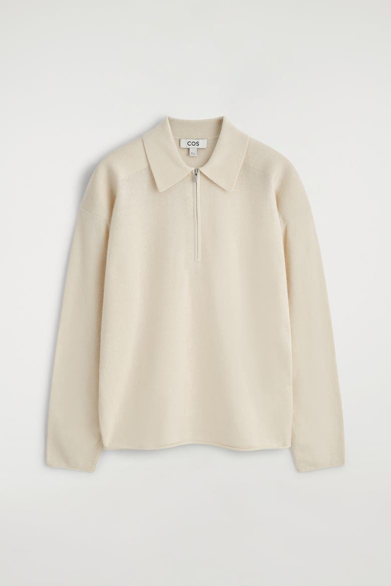 Merino Wool-Yak Zip-Up Polo Shirt, Alternate, color, WHITE