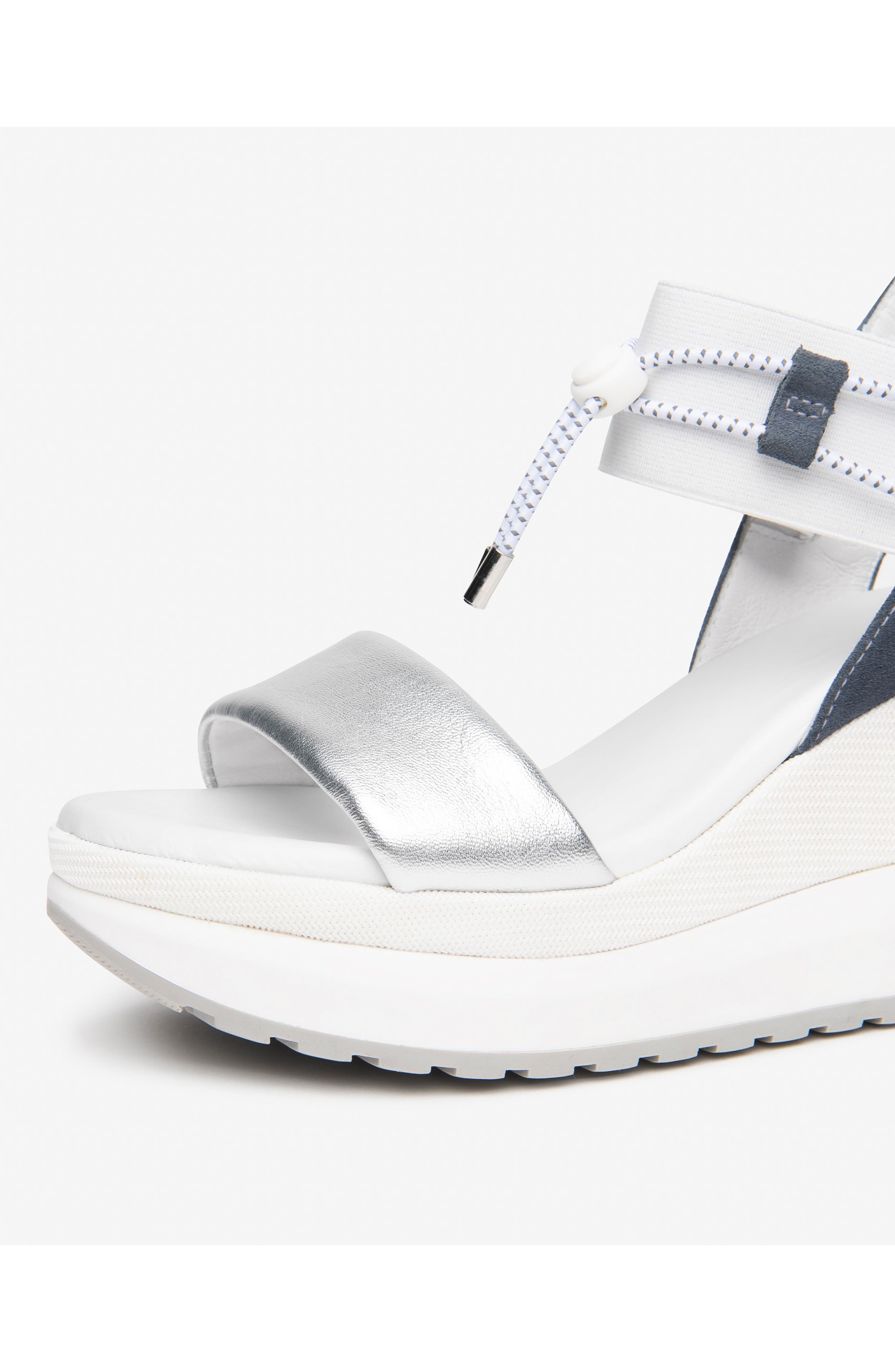 Bungee Platform Wedge Sandal, Alternate, color, SILVER/ DENIM