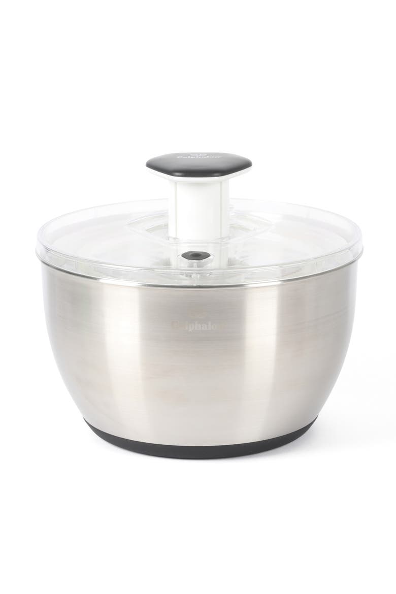 Aero 6.3 Qt Stainless Steel Salad Spinner with Strainer and Storage Lid, Main, color, Silver