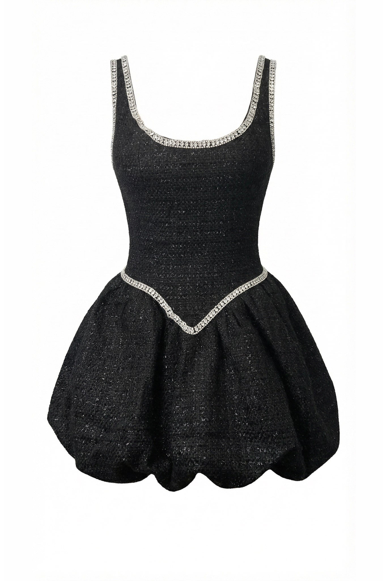 Scoop Neck Bubble Hem Mini Dress, Alternate, color, Black