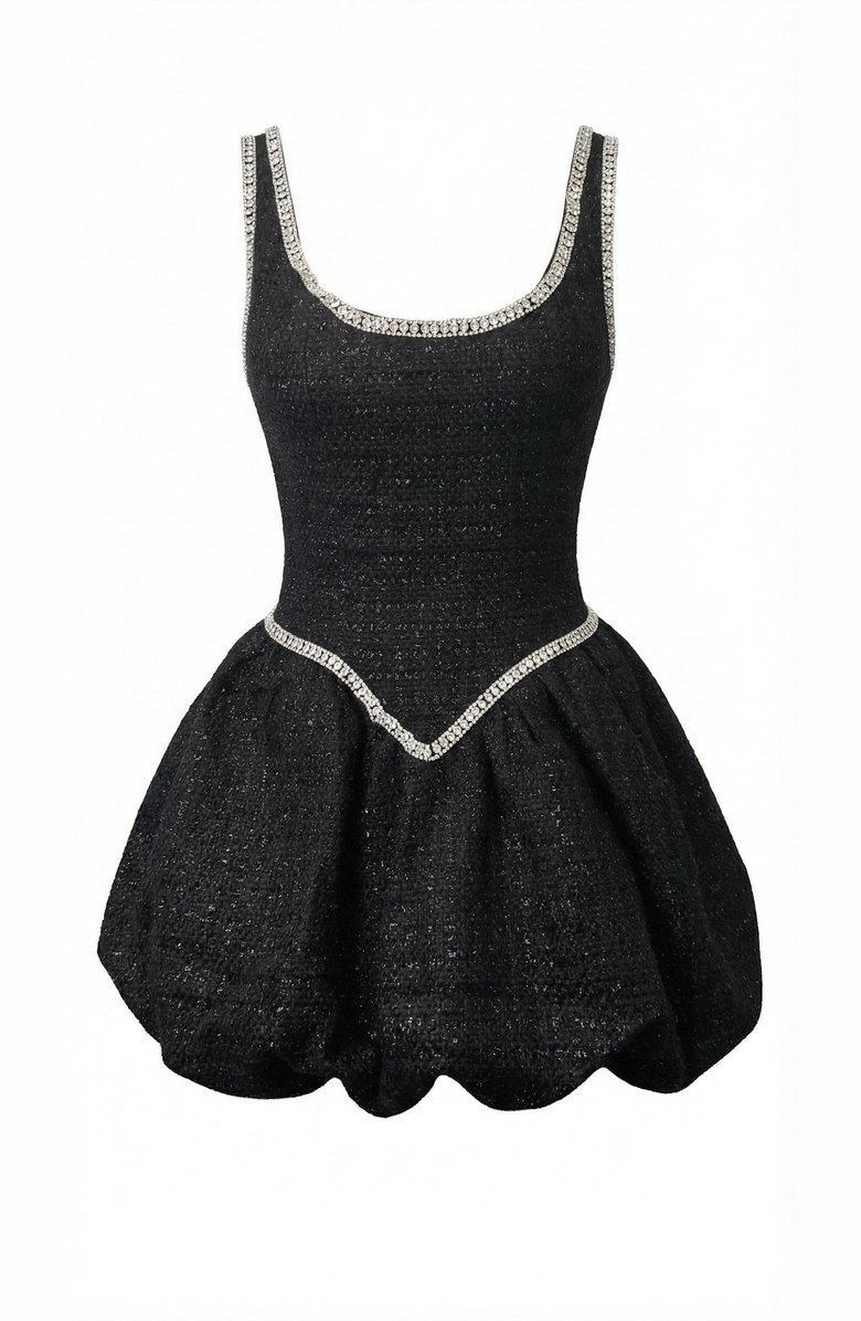 Modenaire Scoop Neck Bubble Hem Mini Dress, Alternate, color, Black