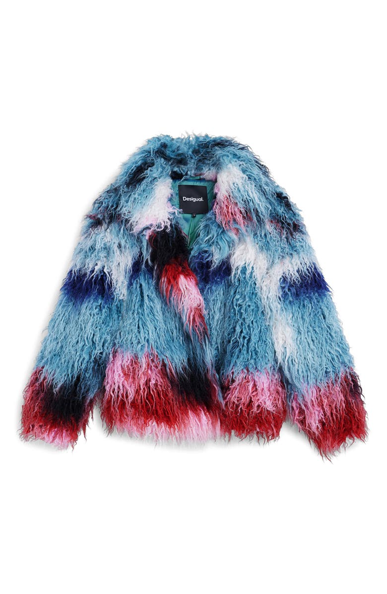 Desigual Faux Fur Jacket, Alternate, color, Blue