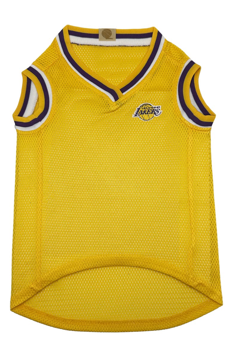 PETS FIRST LA Lakers Basketball Mesh Dog Jersey, Alternate, color, Yellow