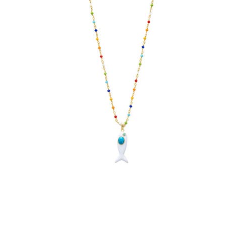Colored Enamel /Turquoise Fish Charm Extra Long Necklace