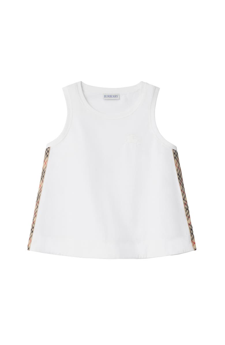 Burberry Check Trim Cotton Top, Main, color, White