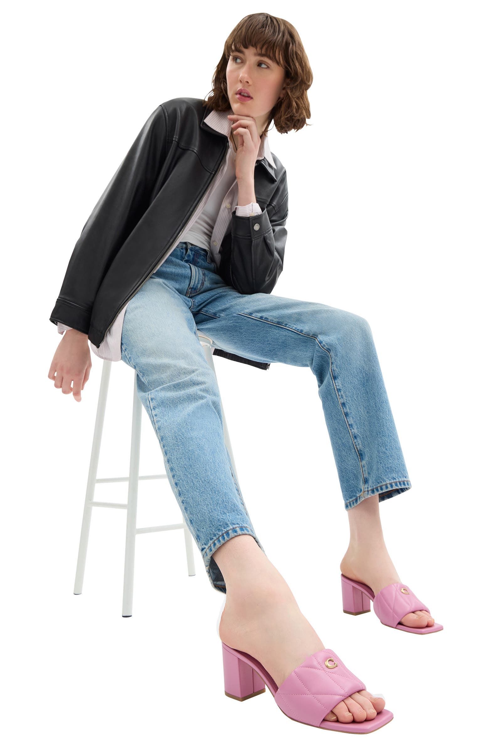 Quilted Leather Block Heel Sandal, Alternate, color, FUCHSIA.