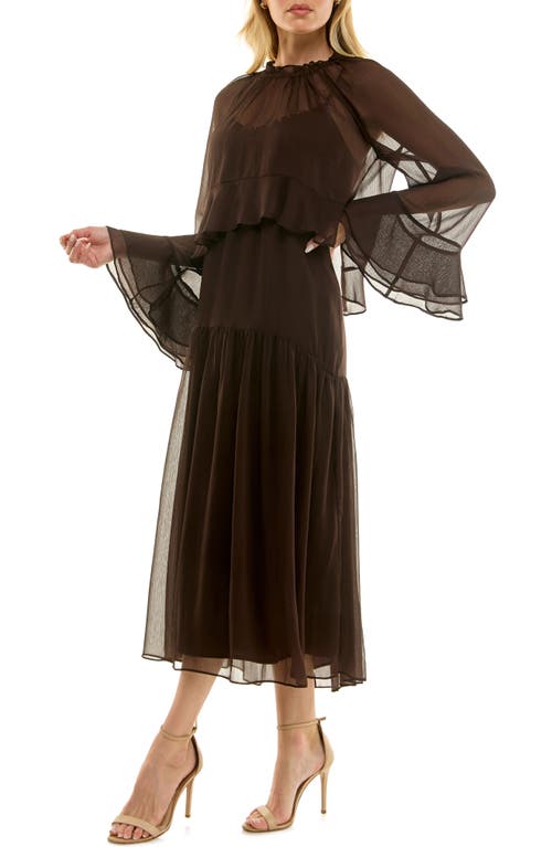 Socialite Chiffon Slipdress & Ruffle Overlay Top Set In Brown