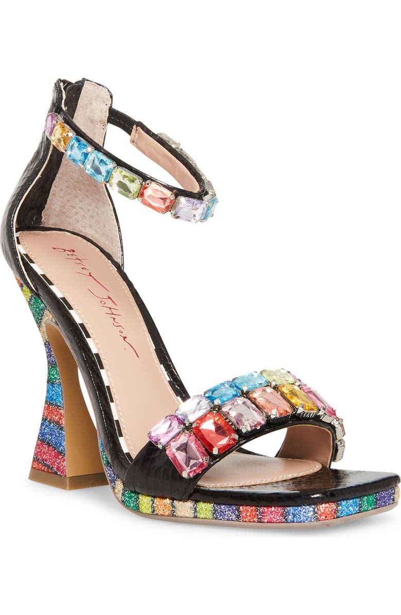 Betsey Johnson Emani Embellished Flared Heel Sandal, Main, color,