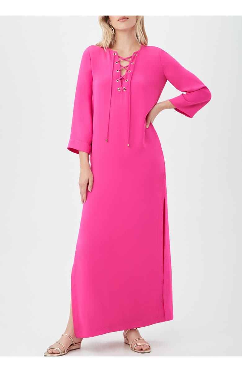 Trina Turk Catamaran Printed Lace Up Dress, Main, color, Petal Pink