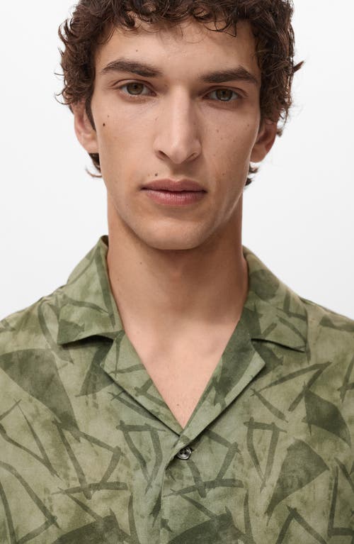 Mango Abstract Print Camp Shirt In Green