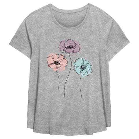 Women's Lost Gods Line Art Poppy Flowers  Graphic T-Shirt