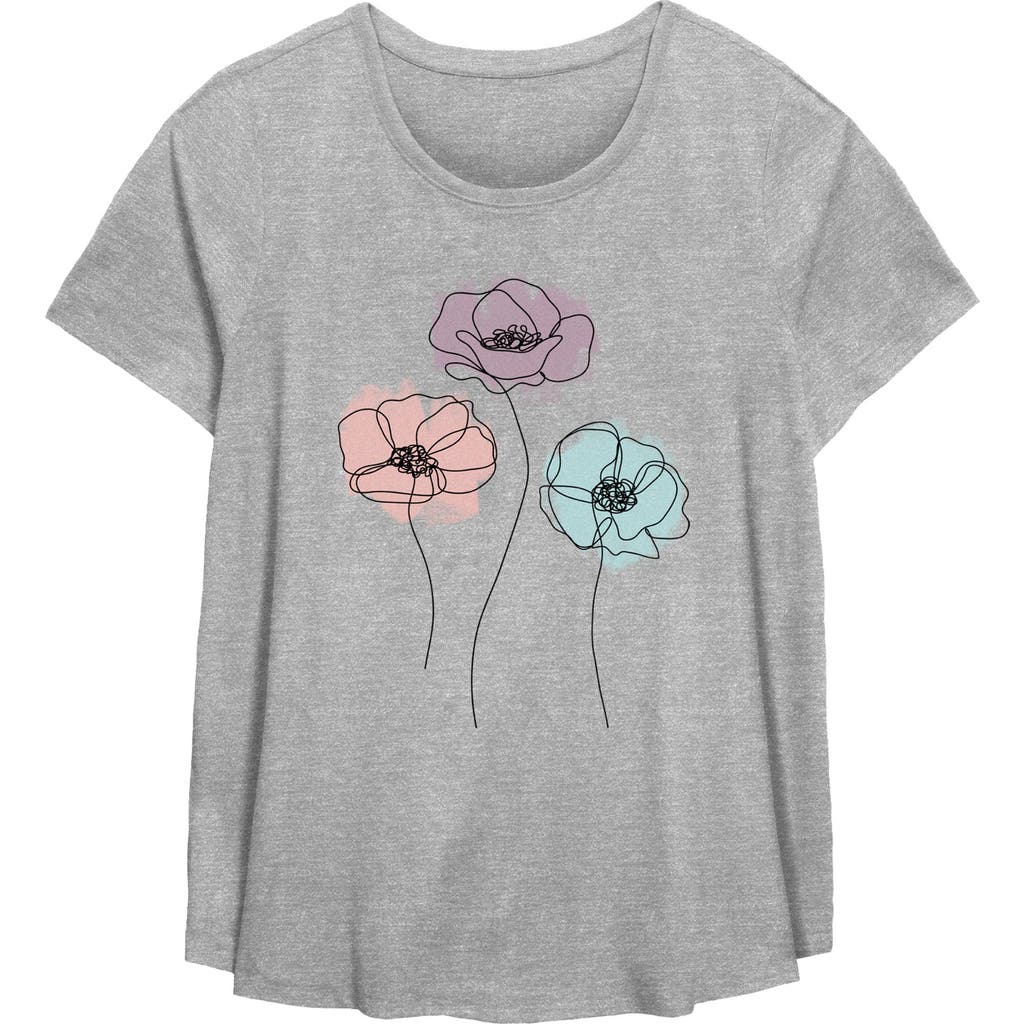 Lost Gods Line Art Poppy Flowers Graphic T-shirt In Gray
