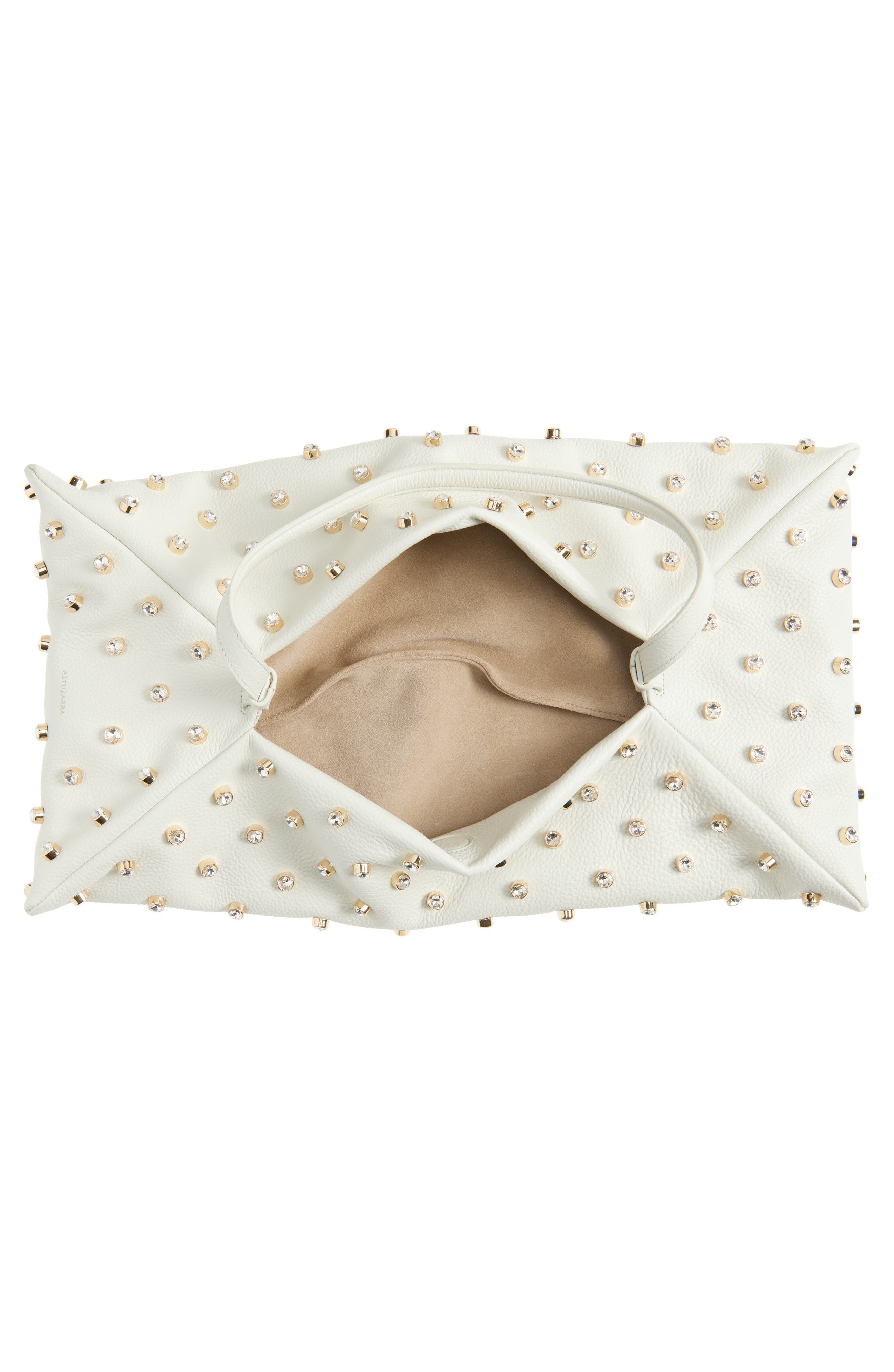 Origami Crystal Studded East/West Leather Bag, Alternate, color, 380102 IVORY/ CRYSTAL