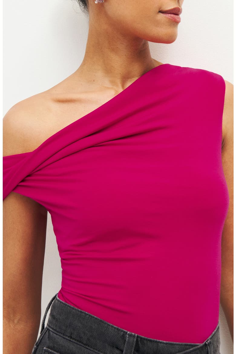 Cello One-Shoulder Knit Top, Main, color, RHUBARB