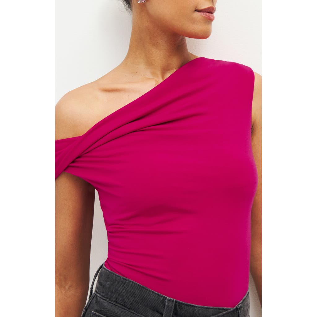 Reformation Cello One-shoulder Knit Top In Pink