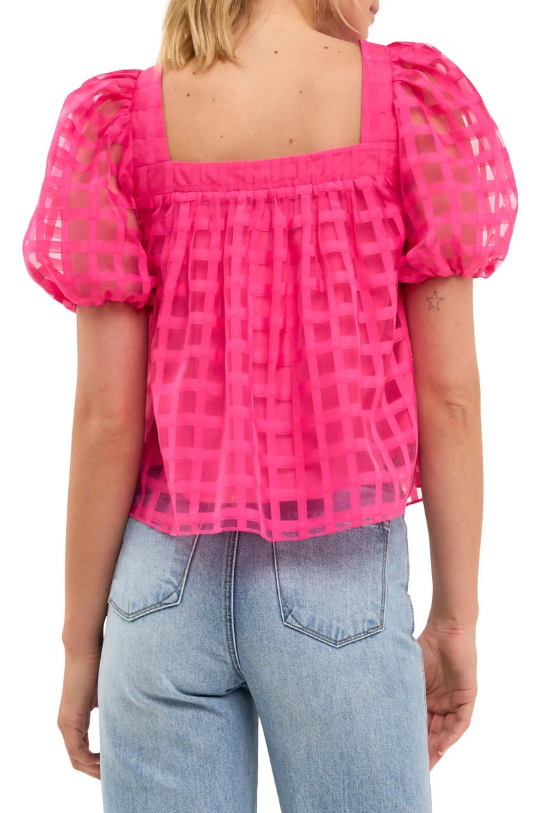 Grid Pattern Puff Sleeve Organza Top, Alternate, color, FUCHSIA