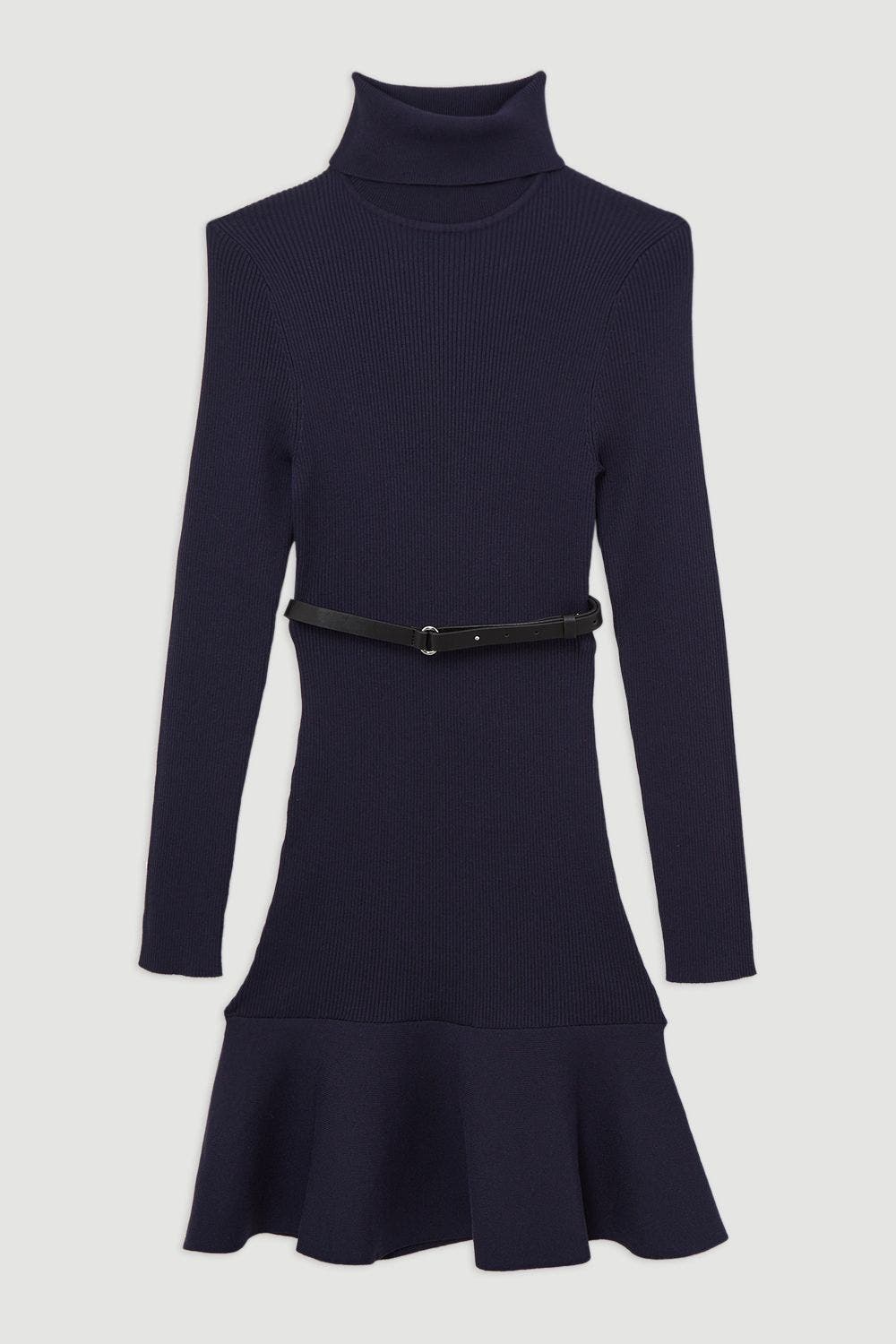 Roll Neck Belted Flippy Hem Mini Dress (Women) | Nordstrom