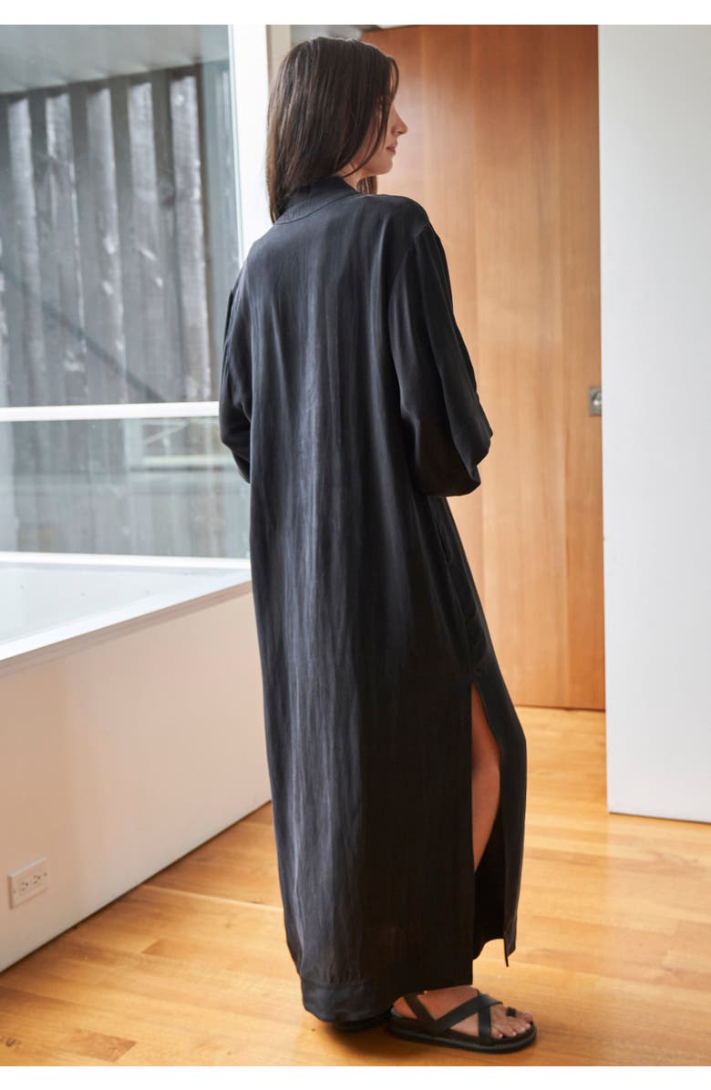 ocean+main Mandarin Collar Cupro Caftan, Alternate, color, Black