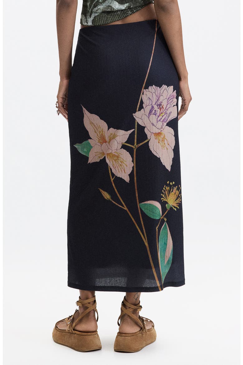 Floral Print Jersey Maxi Skirt, Alternate, color, BLACK