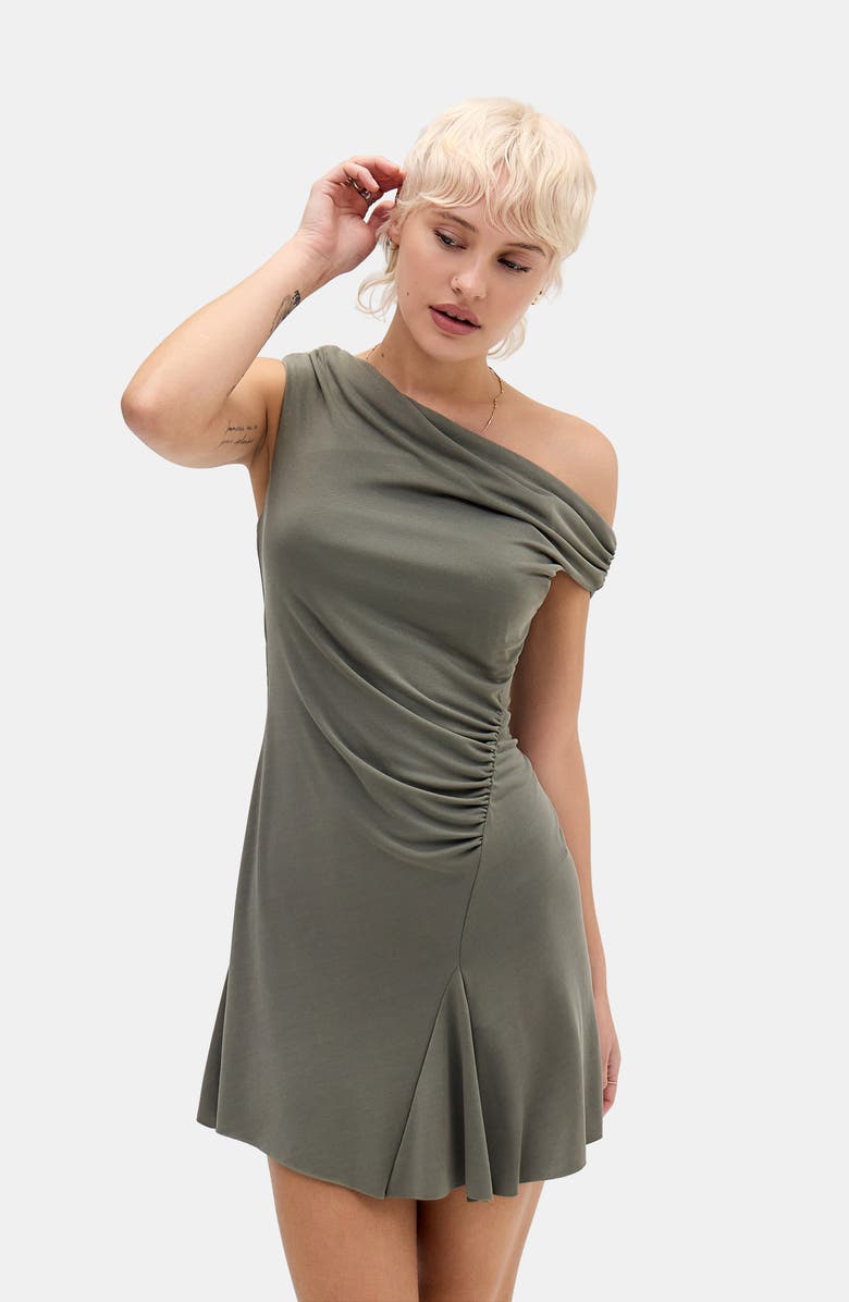 BDG Urban Outfitters Fia Ruched Off the Shoulder Minidress, Alternate, color, Khaki