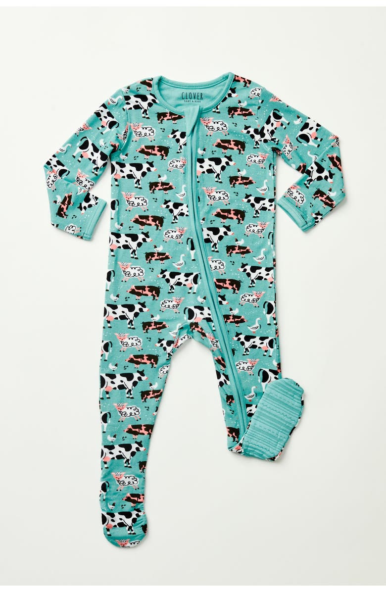 Clover Baby & Kids Soft & Stretchy Zipper Footie - Farm Friends, Main, color, Farm Friends