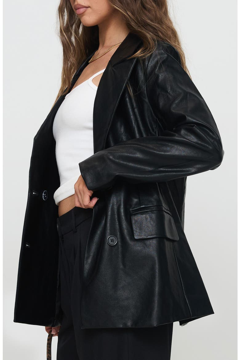 Ellen Oversize Faux Leather Blazer, Alternate, color, BLACK