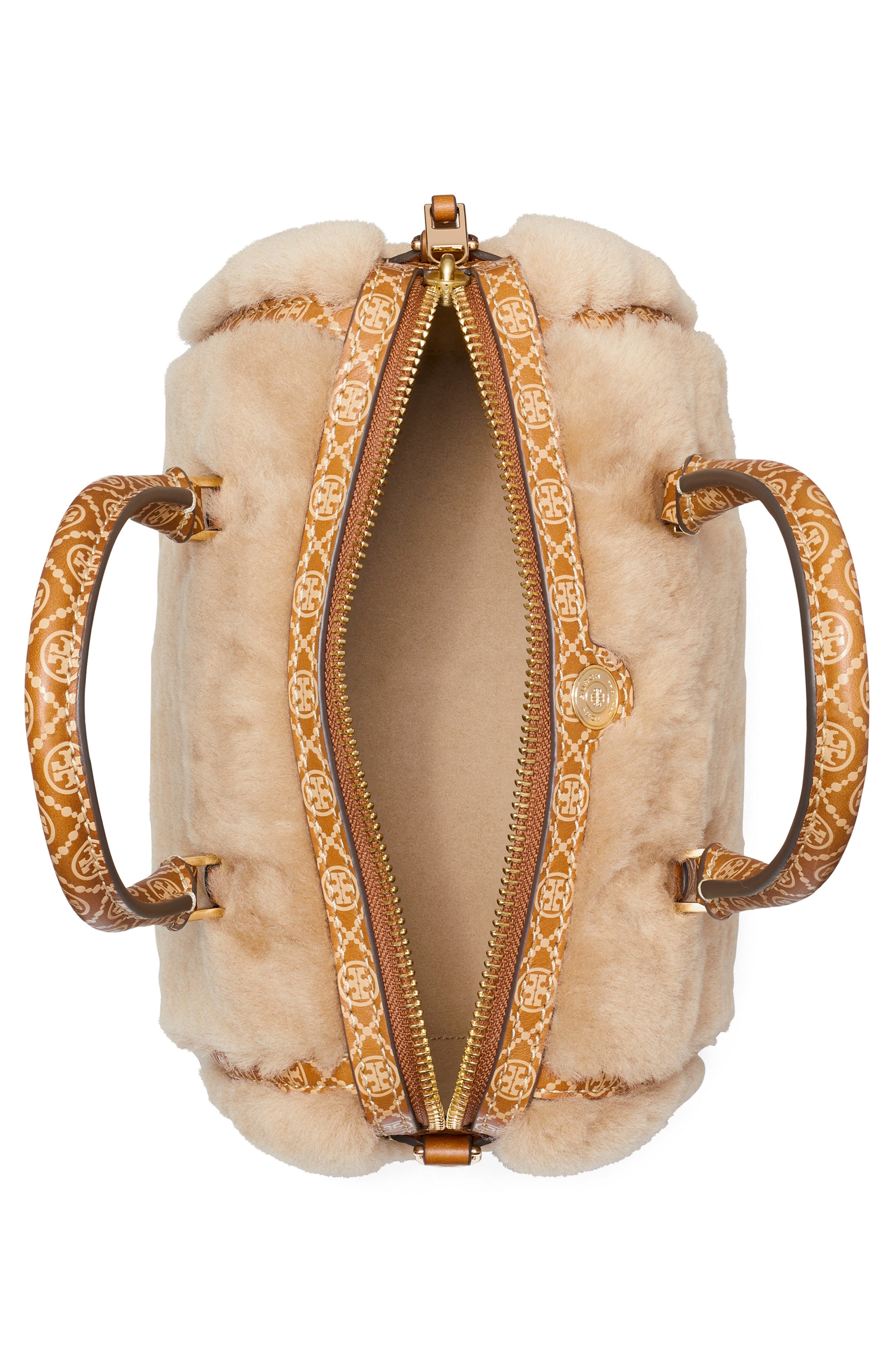 T Monogram Genuine Shearling Petite Barrel Bag, Alternate, color, TEDDY