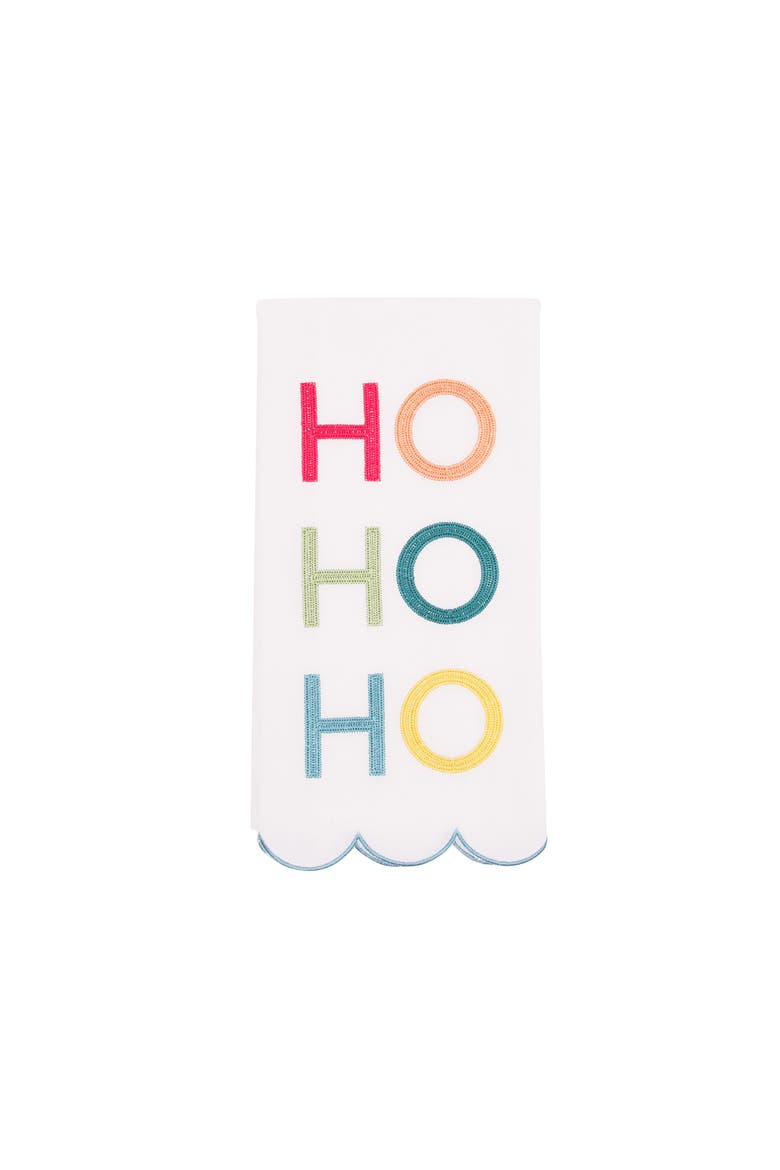 Hohoho Cute Festive Scalloped Edged Christmas Towel, Main, color, Pink