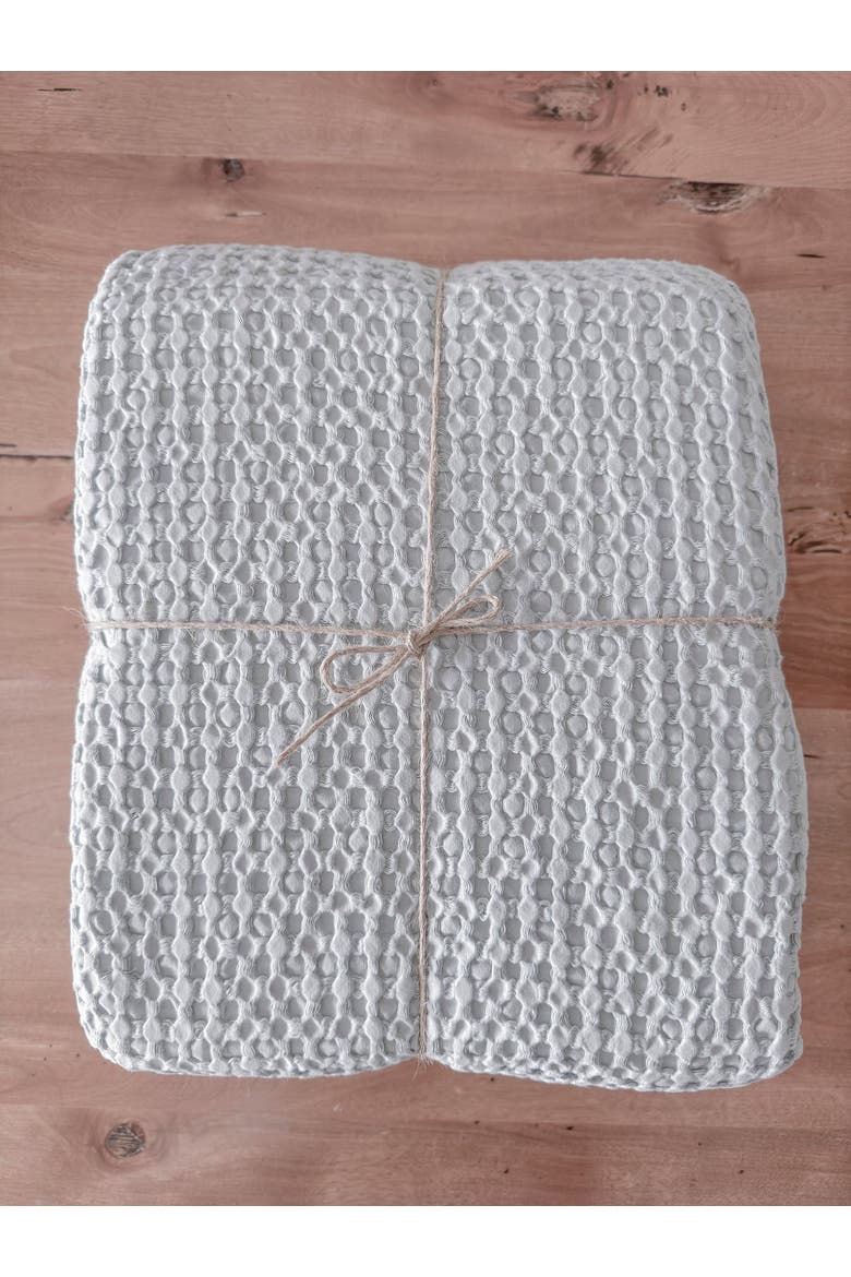 Stonewashed Cotton Waffle Bed Blanket, Alternate, color, Aqua Breeze