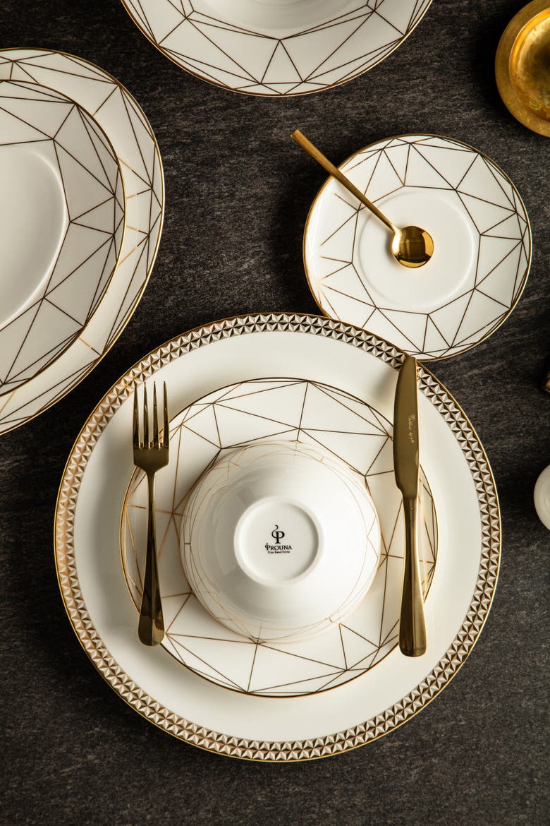 Gem Cut Gold Charger Plate, Alternate, color, White