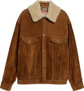 Golden Goose Journey Suede Trucker Jacket with Removable Faux Shearling Collar