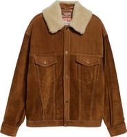 Golden Goose Journey Suede Trucker Jacket with Removable Faux Shearling Collar