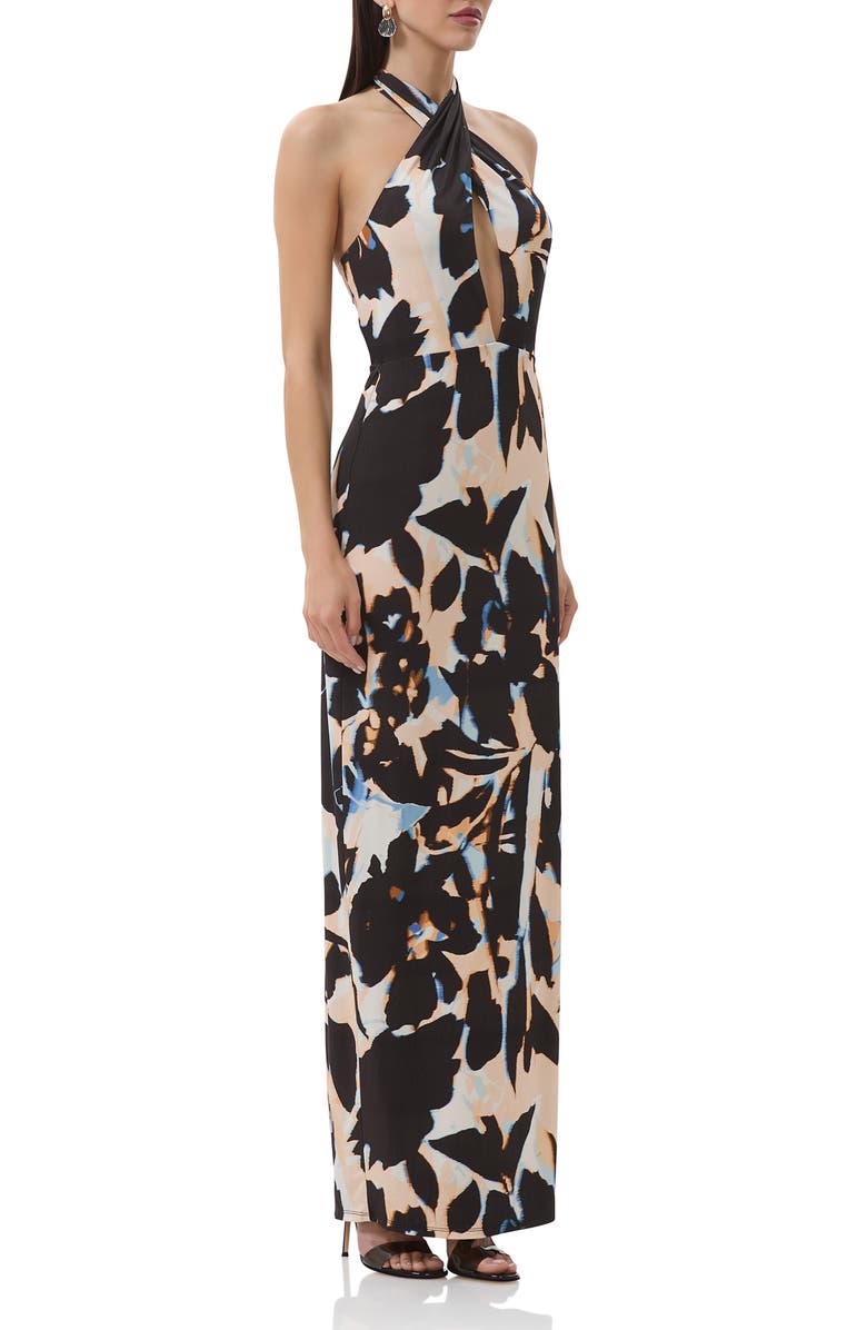 AFRM Genie Printed Cutout Halter Jersey Maxi Dress, Alternate, color, Shadow Floral