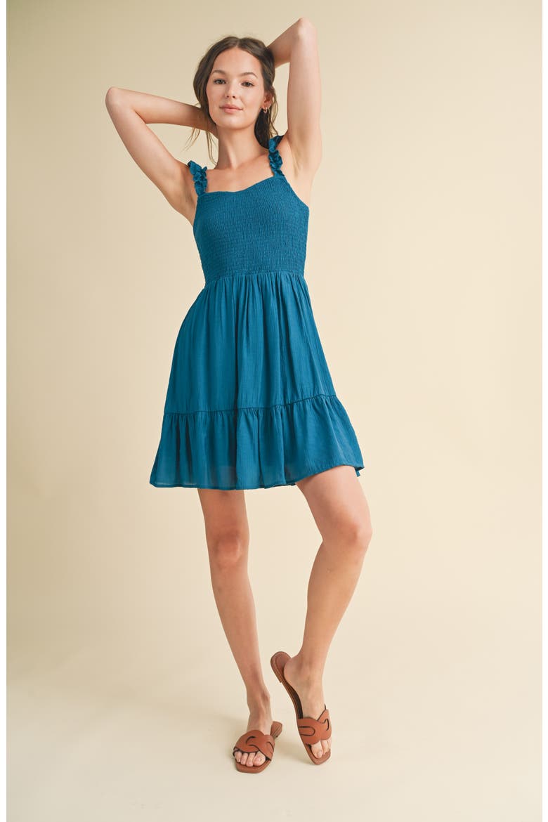 Smocked Ruffle Minidress, Alternate, color, TEAL