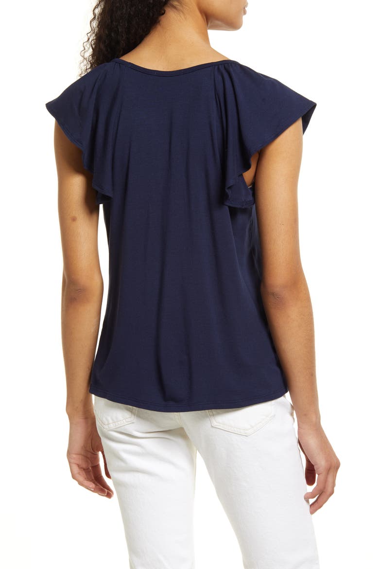 Flutter Sleeve Top, Alternate, color, NAVY
