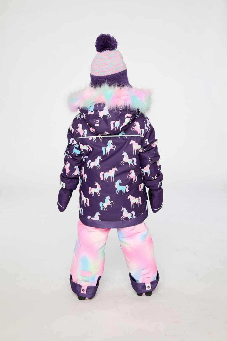 Play Unicorn Jacket & Reinforced Pants Two Piece Snowsuit, Alternate, color, Purple Unicorn Print