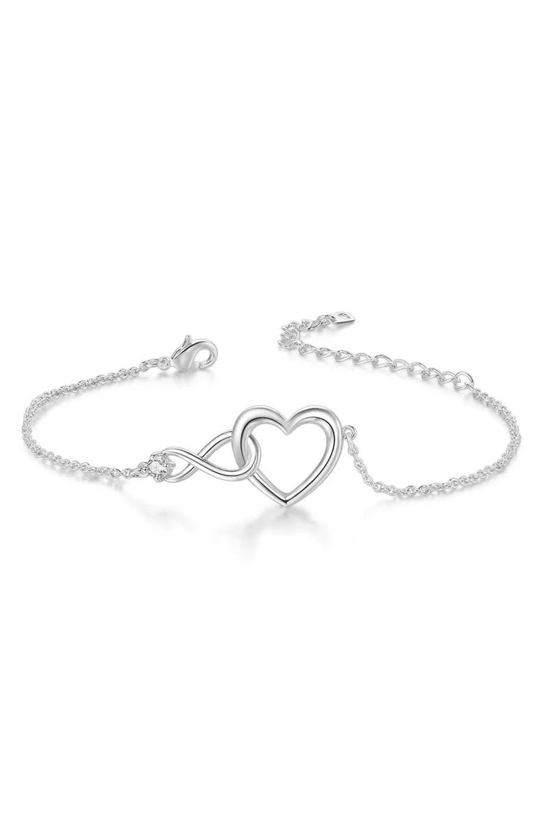 Donatello Gian Crystal Infinity Heart Bracelet, Main, color, Silver