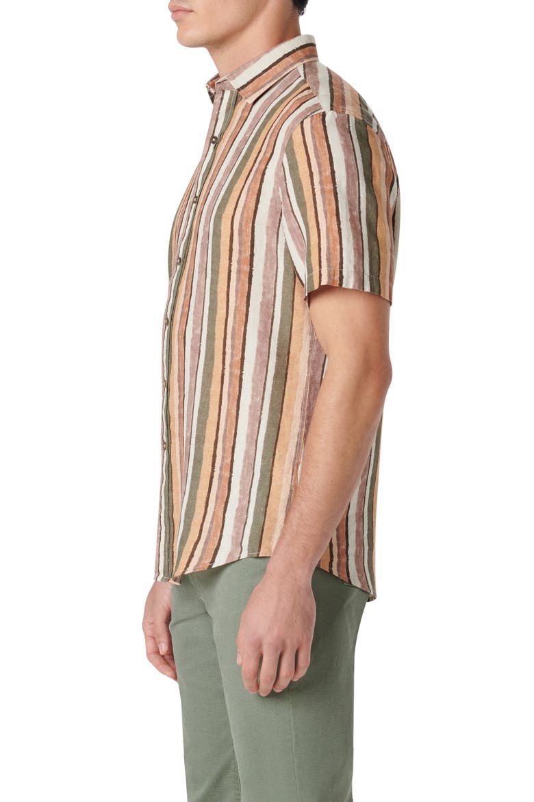 Orson Stripe Short Sleeve Linen Button-Up Shirt, Alternate, color, COPPER