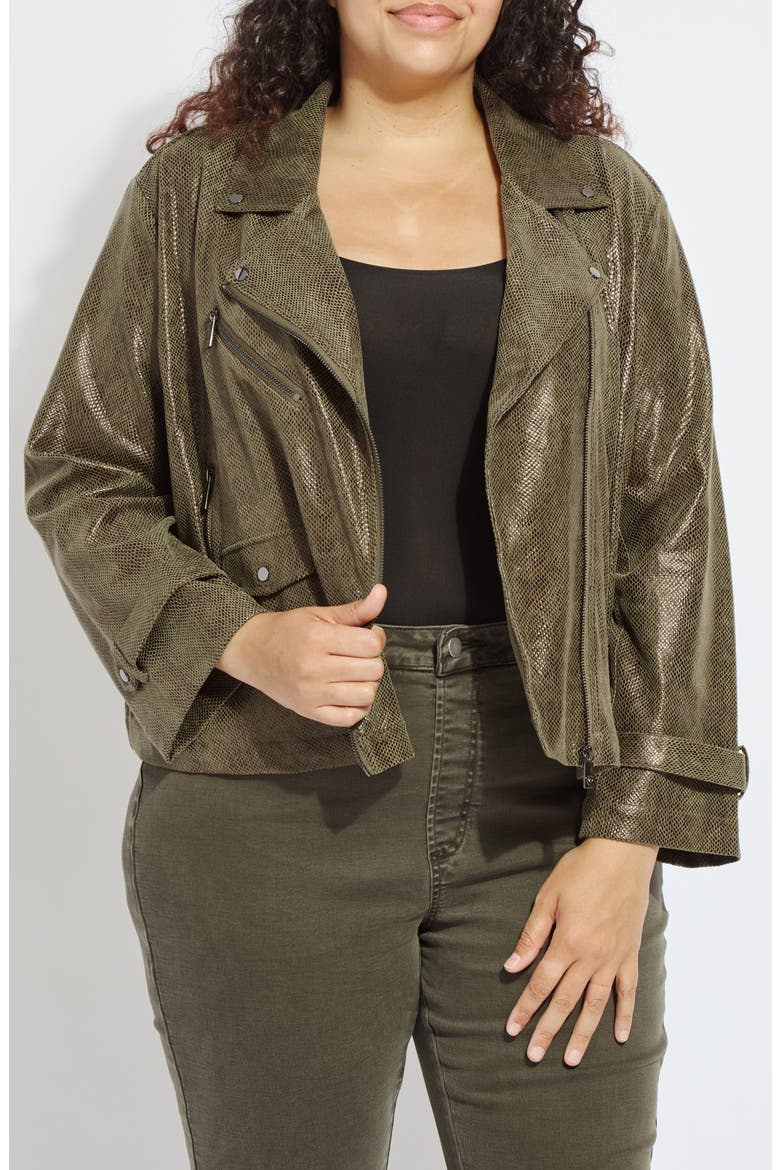 Emory Faux Leather Snake Embossed Moto Jacket, Main, color, WOODLAND SNAKE