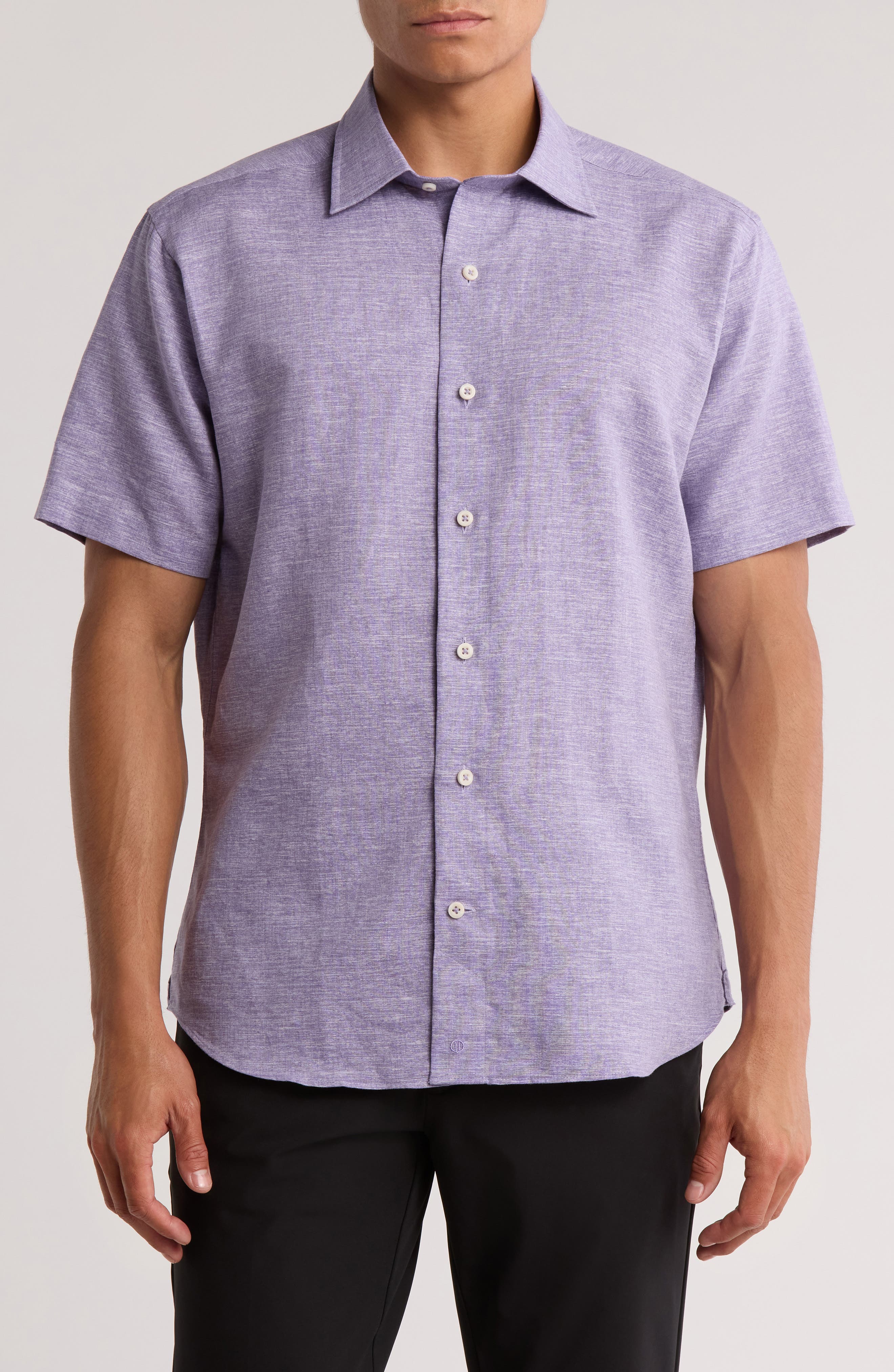David Donahue Short Sleeve Linen & Cotton Sport Shirt