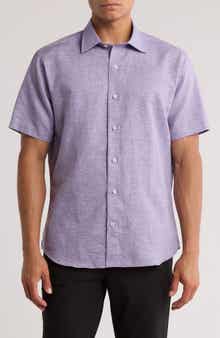 David Donahue Short Sleeve Linen & Cotton Sport Shirt
