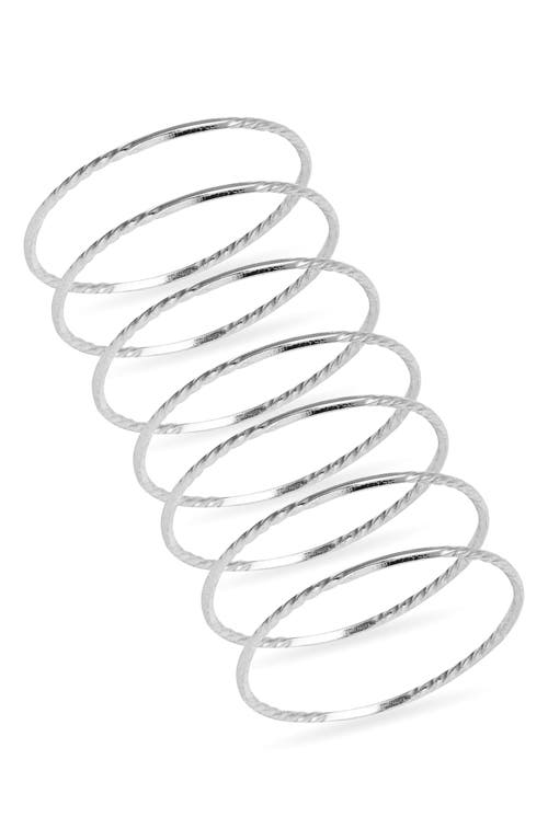 Nordstrom 7-back Faceted Skinny Ring Stack In Metallic