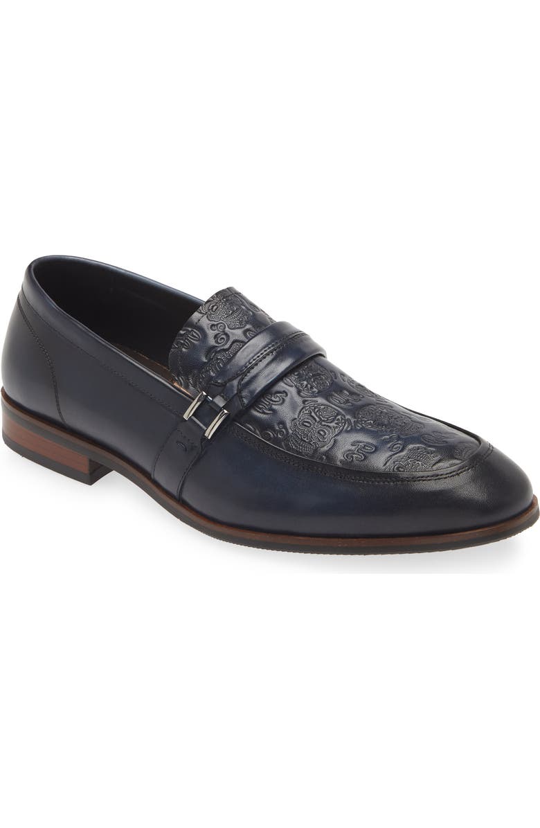 Robert Graham Olian Embossed Loafer, Main, color, Navy